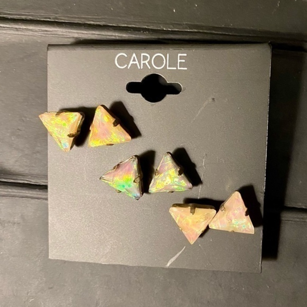 CAROLE Triangle Stud Earring Blue, Clear, Pink - Picture 7 of 7